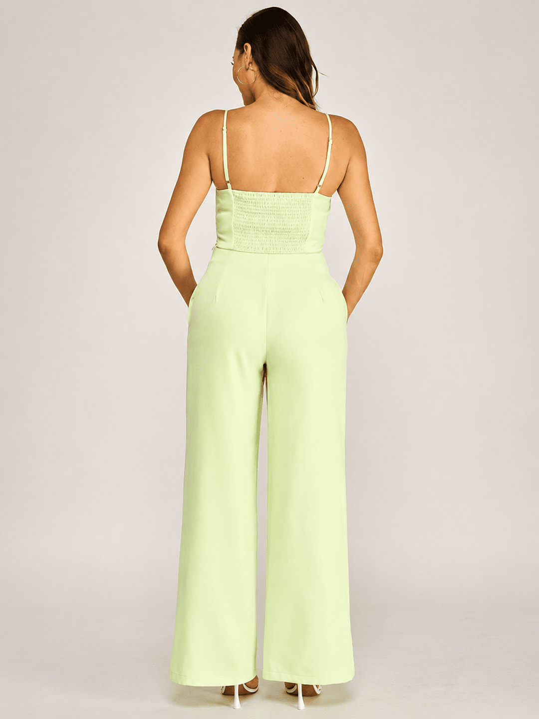 ******WOMEN'S SLEEVELESS SMOCK TOP & BUTTON CLOSURE POCKETS WIDE LEG PANTS 2PC. SET