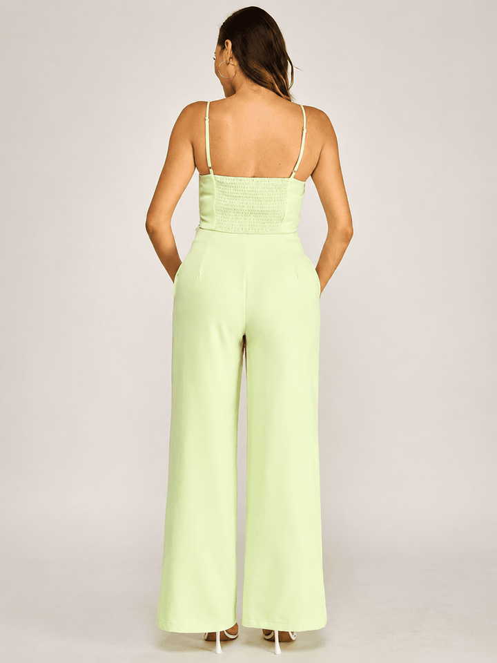******WOMEN'S SLEEVELESS SMOCK TOP & BUTTON CLOSURE POCKETS WIDE LEG PANTS 2PC. SET