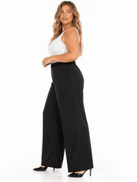 PLUS SIZE BUTTON CLOSURE CROCHET WAIST FRONT POCKETS WIDE LEG PANTS