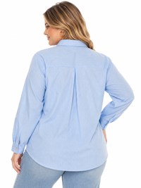 PLUS SIZE LONG SLEEVE BUTTON UP STRIPES SHIRT