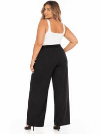 PLUS SIZE BUTTON CLOSURE CROCHET WAIST FRONT POCKETS WIDE LEG PANTS