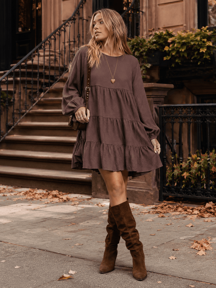 WOMEN'S LONG SLEEVE TIERED TUNIC MINI DRESS