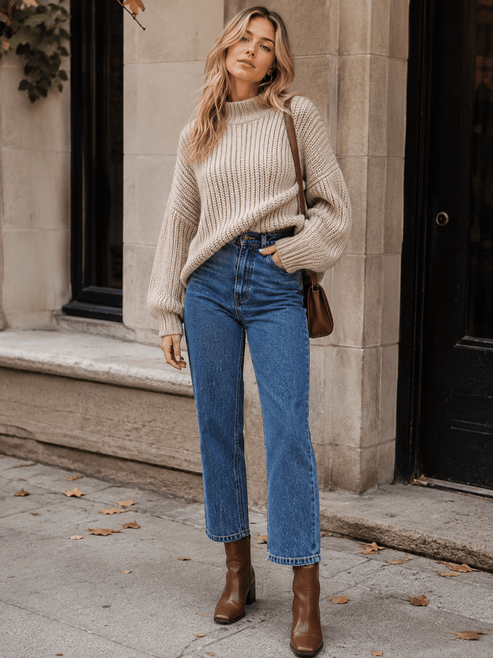 WOMEN'S BUTTON CLOSURE POCKETS STRAIGHT LEG DENIM PANTS