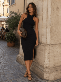 WOMEN'S SLEEVELESS BODYCON RIBBED MIDI DRESS