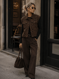 WOMEN'S SLEEVELESS BUTTON UP FRONT POCKETS ANIMAL PRINT VEST