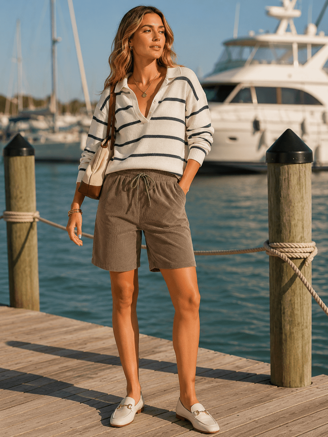 WOMEN'S ELASTIC WAIST POCKETS SELF TIE RIBBED MINI SHORTS