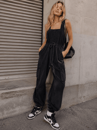 WOMEN'S SLEEVELESS ADJUSTABLE WAIST CARGO POCKETS JOGGER CORDUROY JUMPSUIT