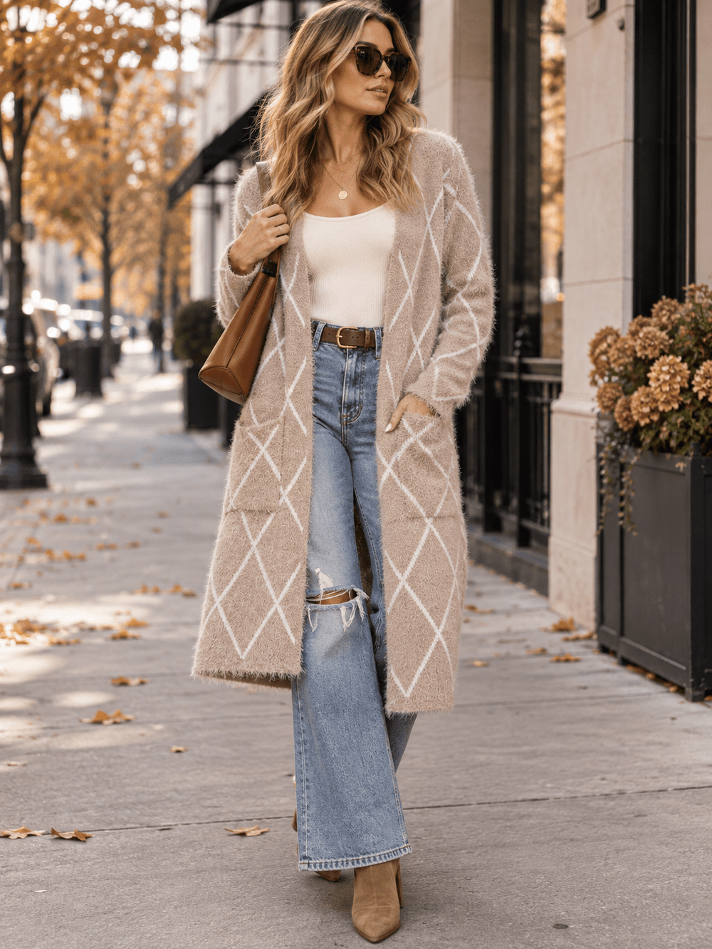 WOMEN'S LONG SLEEVE OPEN FRONT POCKETS CARDIGAN