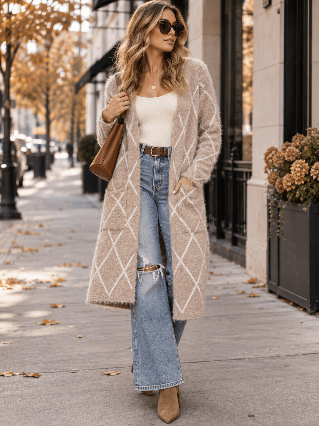 WOMEN'S LONG SLEEVE OPEN FRONT POCKETS CARDIGAN
