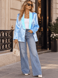 WOMEN'S LONG SLEEVE OPEN FRONT SEQUINS COLLAR BLAZER