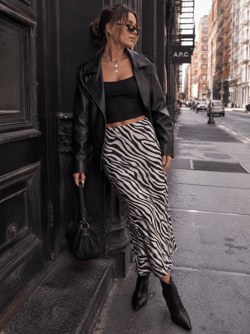 WOMEN'S ELASTIC WAIST ANIMAL PRINT MIDI SKIRT