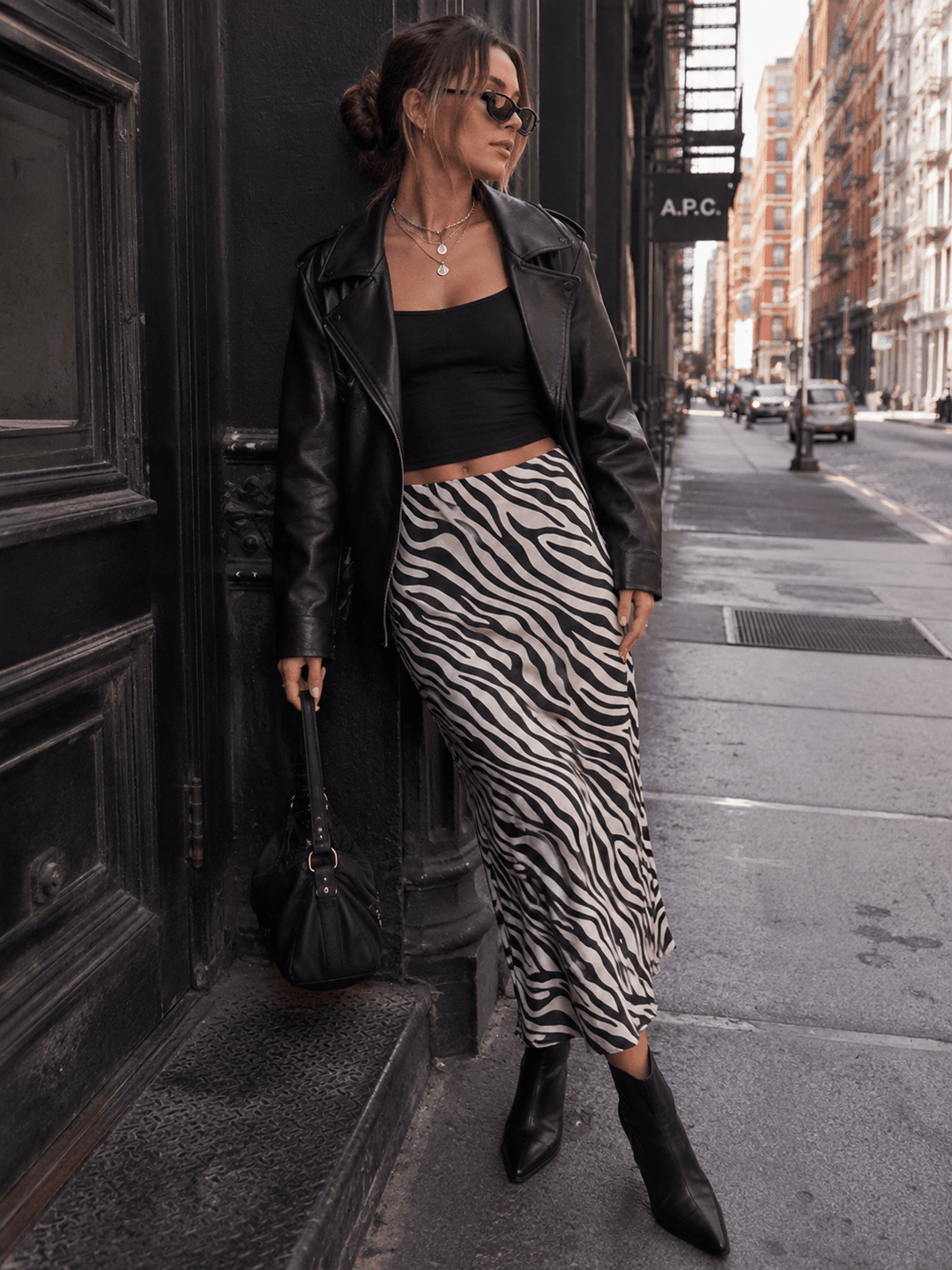 WOMEN'S ELASTIC WAIST ANIMAL PRINT MIDI SKIRT