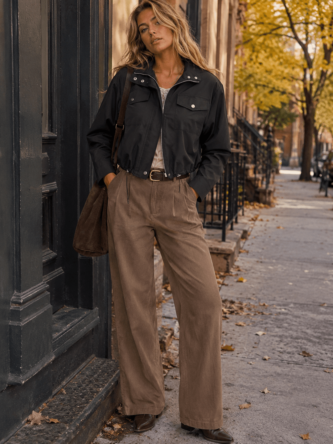 WOMEN'S LONG SLEEVE BUTTON UP FRONT POCKETS ADJUSTABLE WAIST JACKET