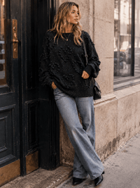 WOMEN'S LONG SLEEVE SEQUINS POM POM PULLOVER SWEATER