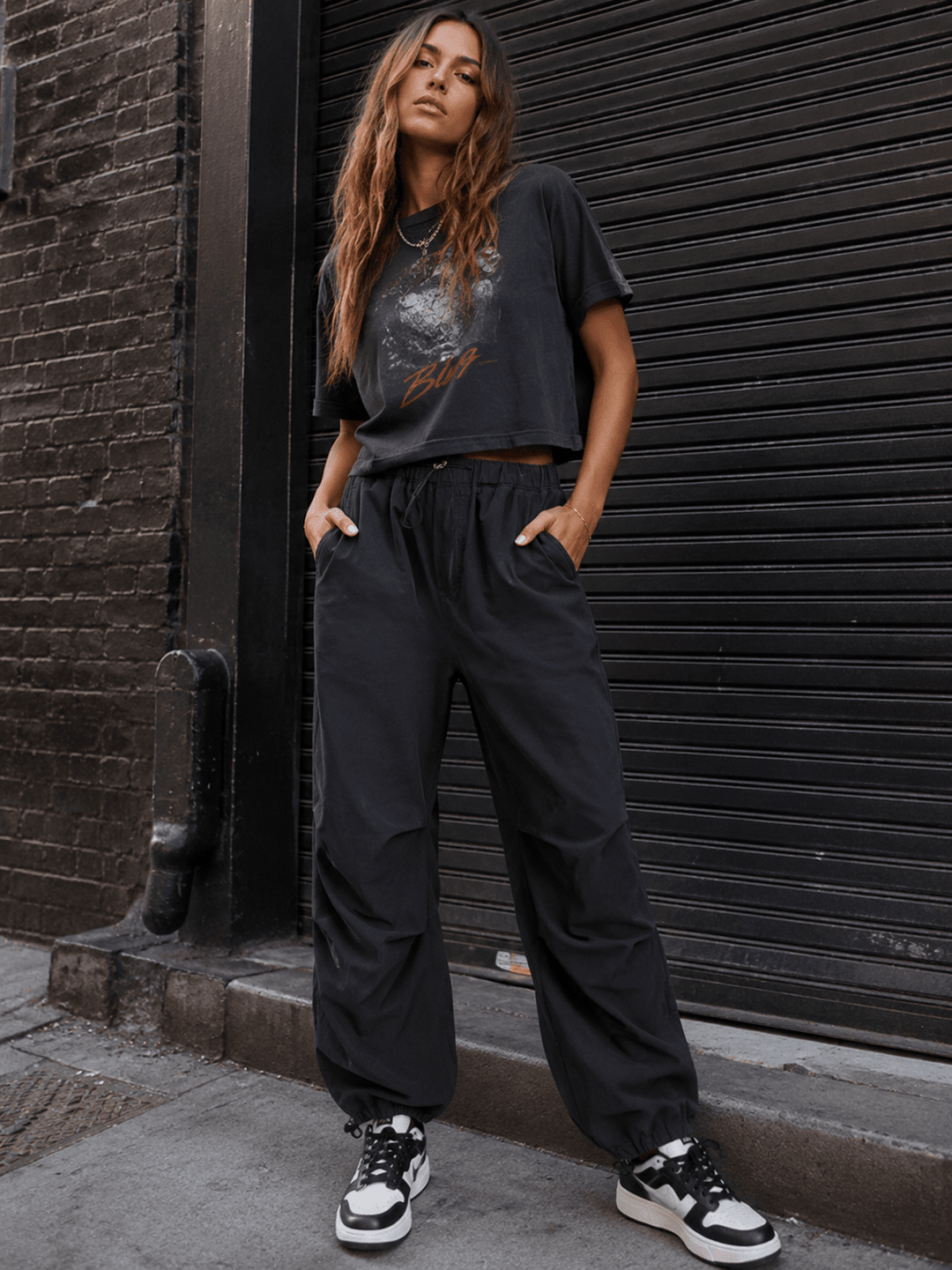 WOMEN'S ELASTIC WAIST FRONT POCKETS ADJUSTABLE LEGS PANTS