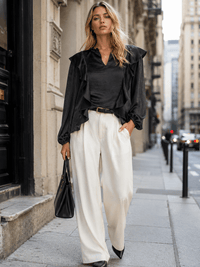 WOMEN'S LONG SLEEVE V-NECK RUFFLE BLOUSE