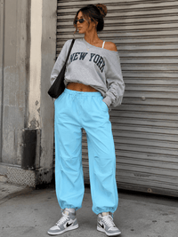 WOMEN'S ELASTIC WAIST FRONT POCKETS ADJUSTABLE LEGS PANTS