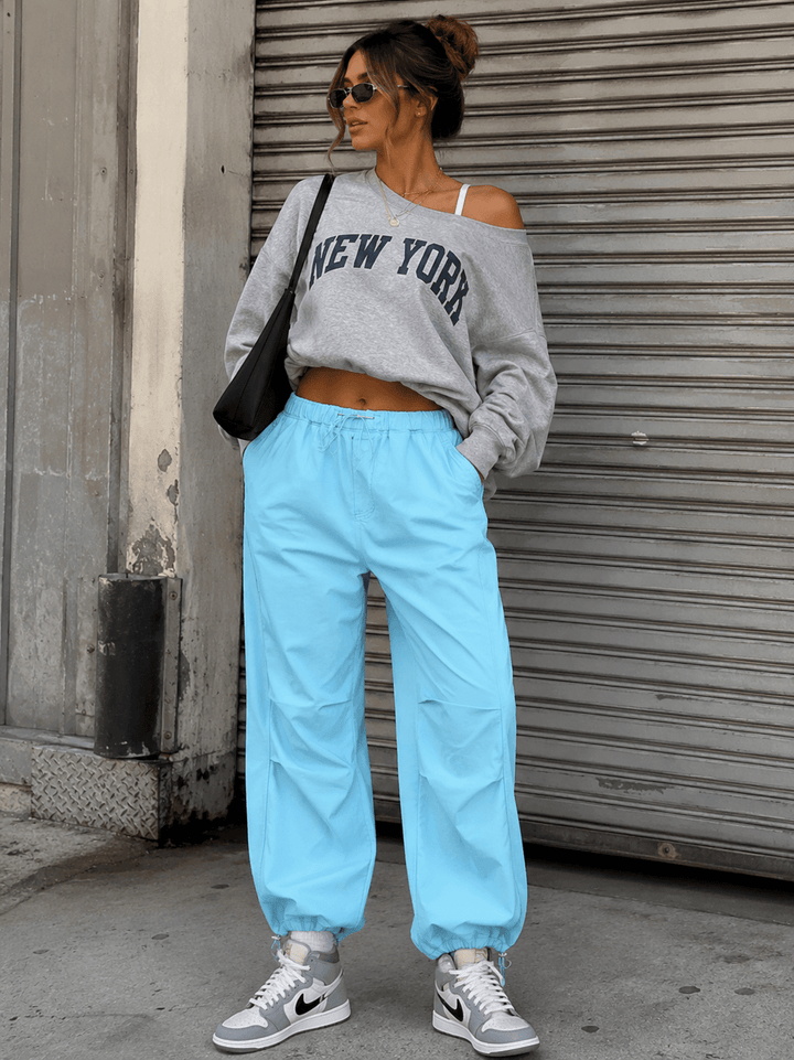 WOMEN'S ELASTIC WAIST FRONT POCKETS ADJUSTABLE LEGS PANTS