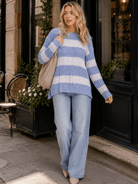 WOMEN'S LONG SLEEVE KNIT COLORBLOCK PULLOVER SWEATER