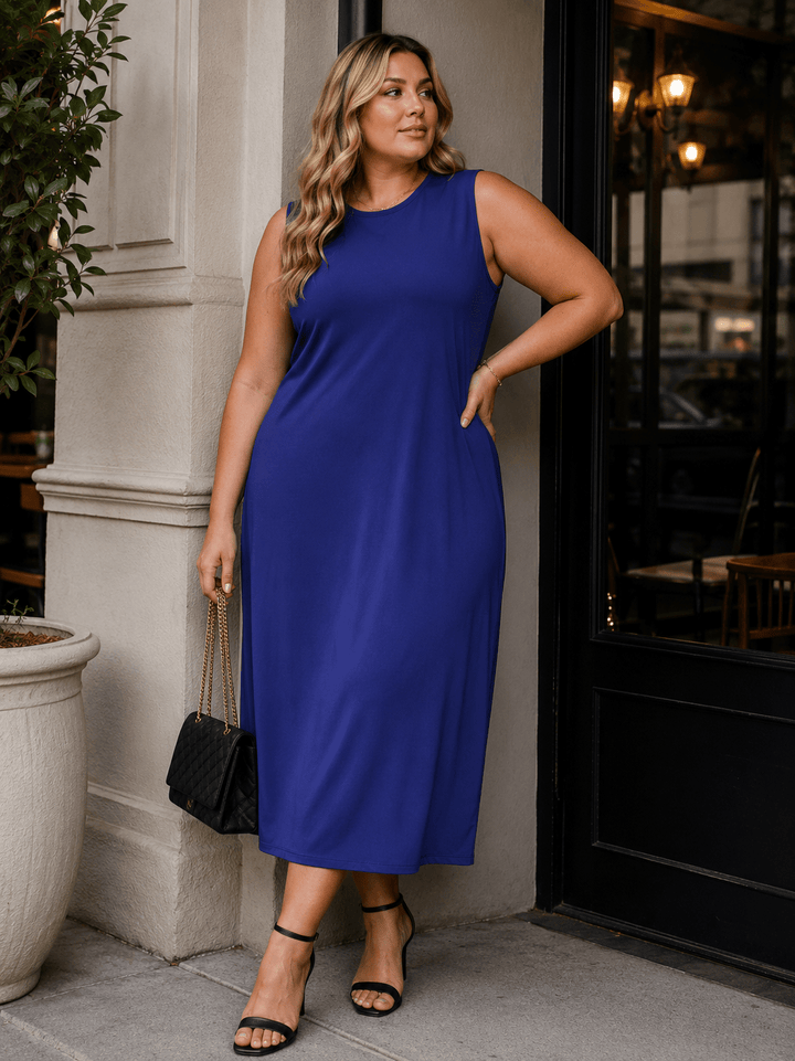 PLUS SIZE SLEEVELESS TUNIC SOLID MDI DRESS