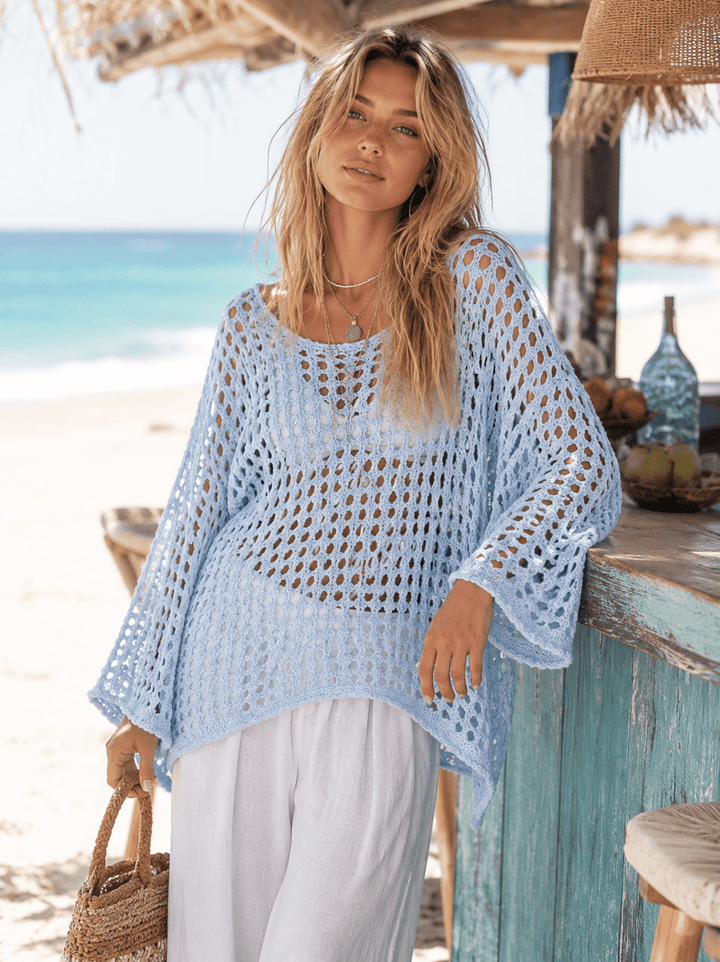 WOMEN'S LONG SLEEVE KNIT PULLOVER COVER UP TOP