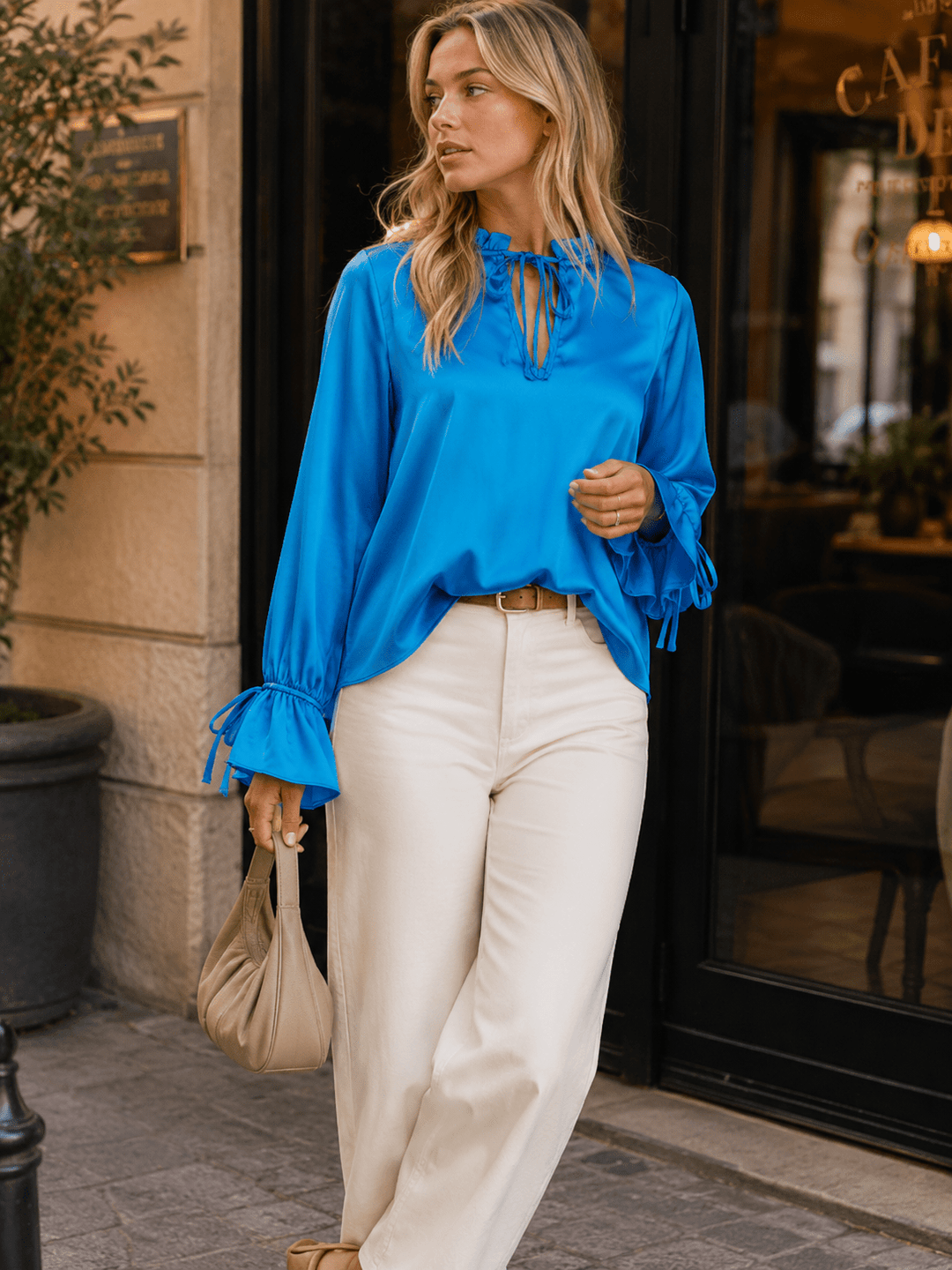 WOMEN'S LONG SLEEVE V-NECK BLOUSE