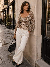 WOMEN'S LONG SLEEVE ELASTIC WAIST PEPLUM FLORAL PRINT BLOUSE