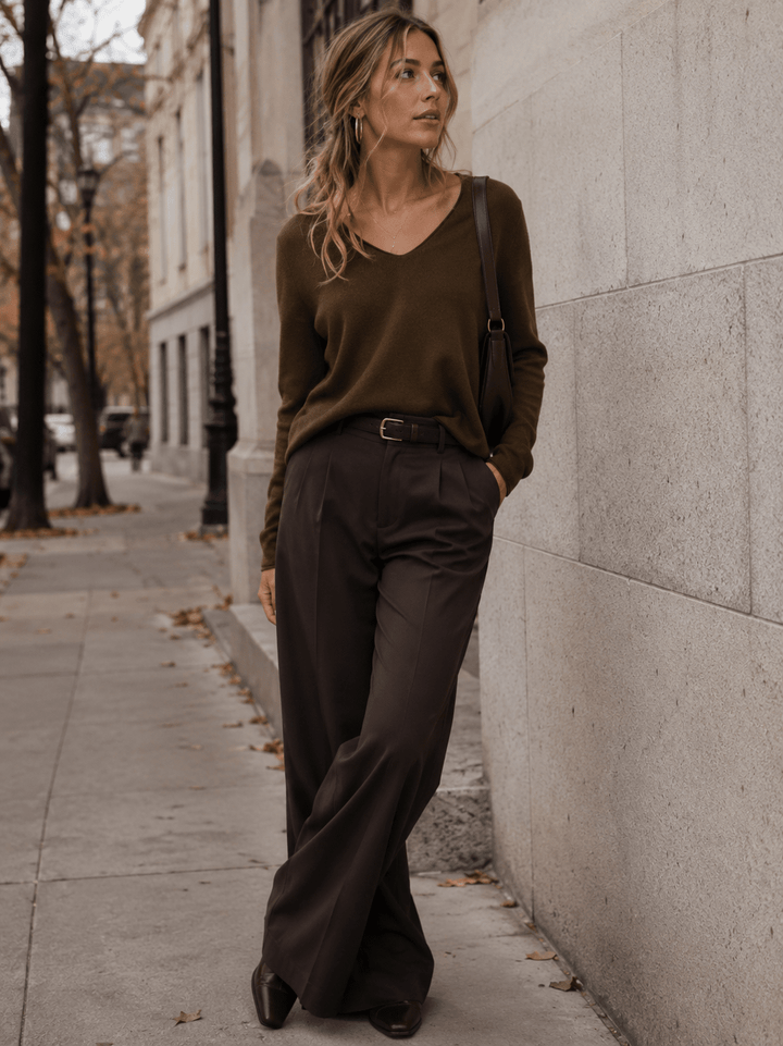 WOMEN'S LONG SLEEVE V-NECK PULLOVER SWEATER