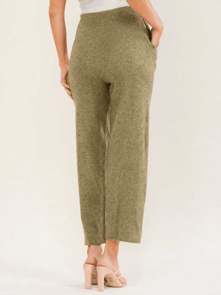 ********WOMEN'S ELASTIC WAIST POCKETS SELF TIE WIDE LEG PANTS