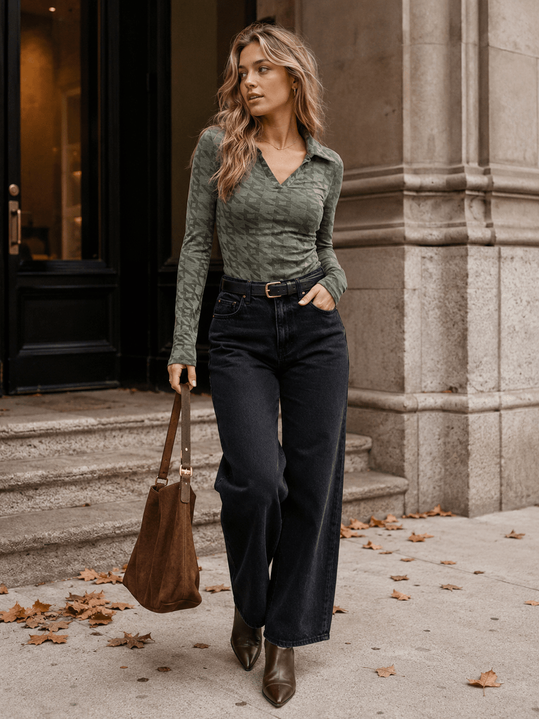 ENTRO WOMEN'S LONG SLEEVE V-NECK PRINT BODYSUIT