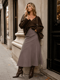 WOMEN'S ZIPPER CLOSURE SOLID MAXI SKIRT