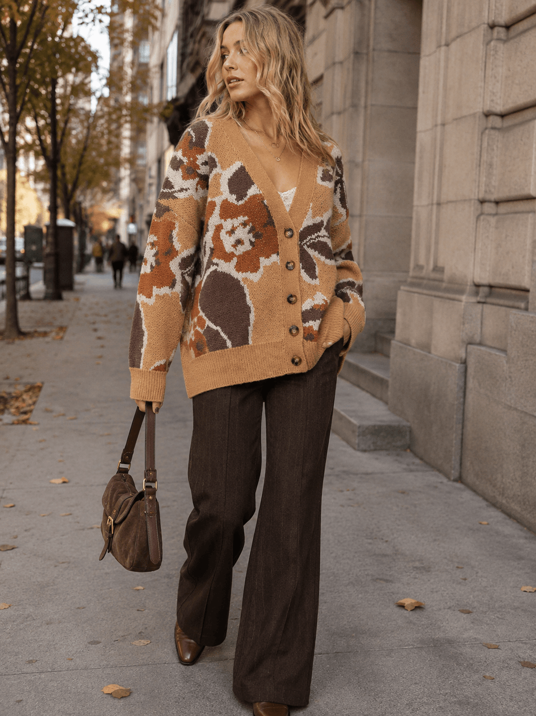 WOMEN'S LONG SLEEVE BUTTON CLOSURE MULTI PRINT CARDIGAN