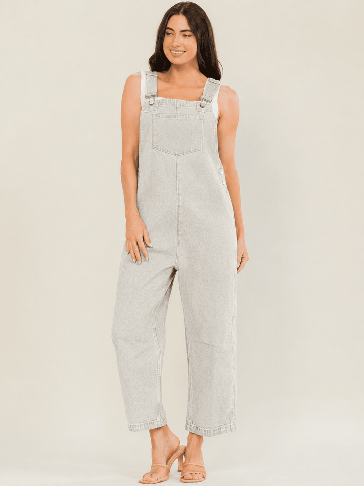 WOMEN'S SLEEVELESS POCKETS DENIM WIDE LEG OVERALL