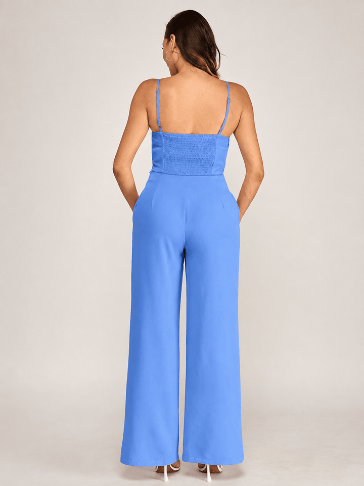 ******WOMEN'S SLEEVELESS SMOCK TOP & BUTTON CLOSURE POCKETS WIDE LEG PANTS 2PC. SET