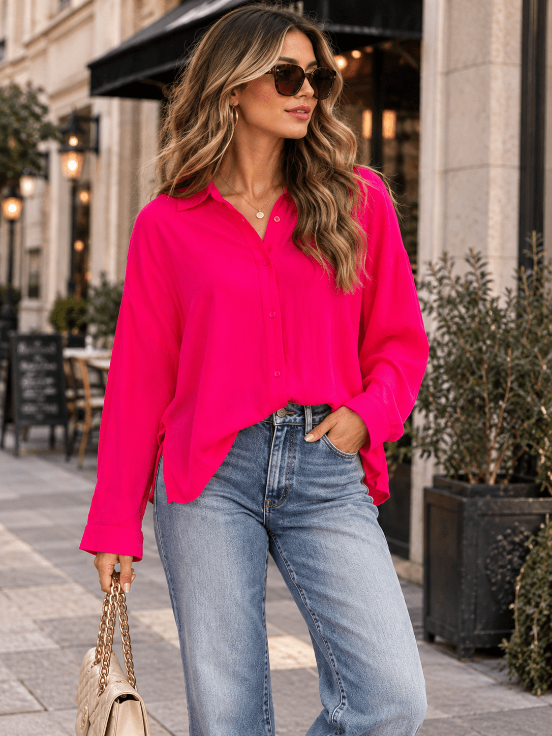 WOMEN'S LONG SLEEVE BUTTON UP BLOUSE