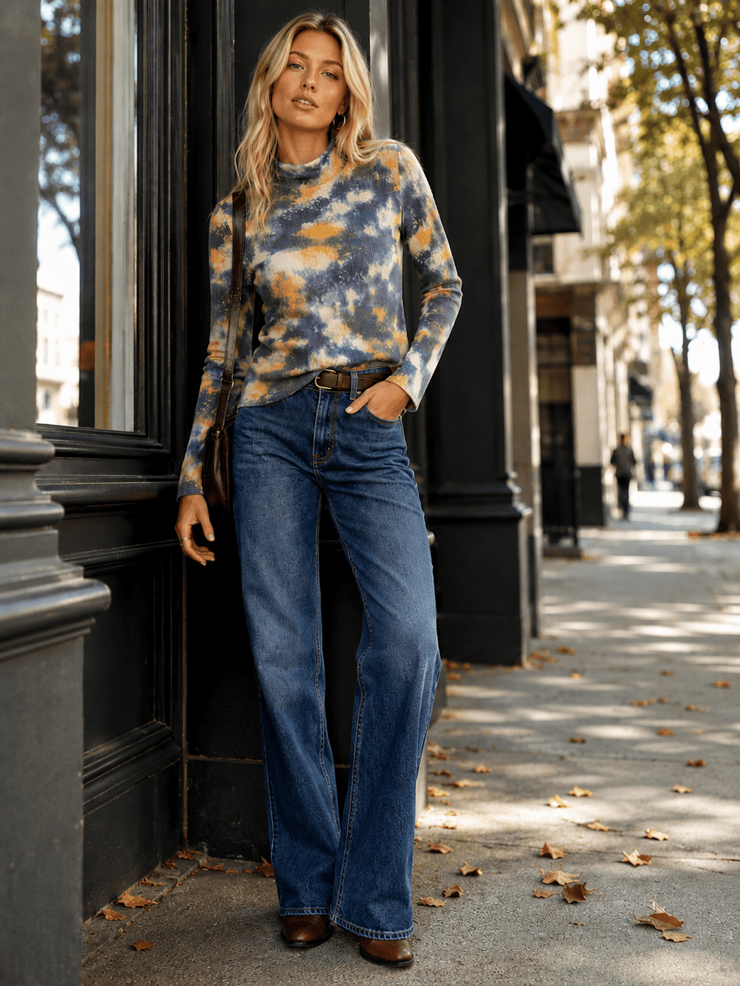 WOMEN'S LONG SLEEVE TURTLE NECK TIE DYE TOP