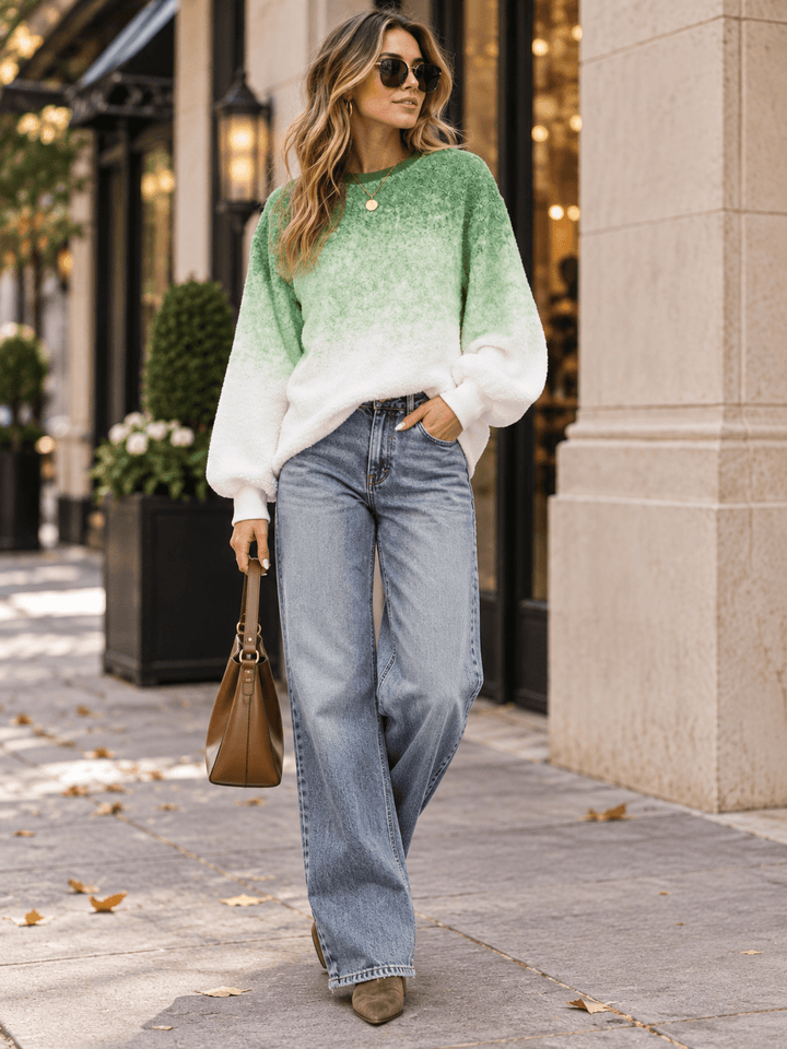 WOMEN'S LONG SLEEVE COLORBLOCK PULLOVER SWEATER