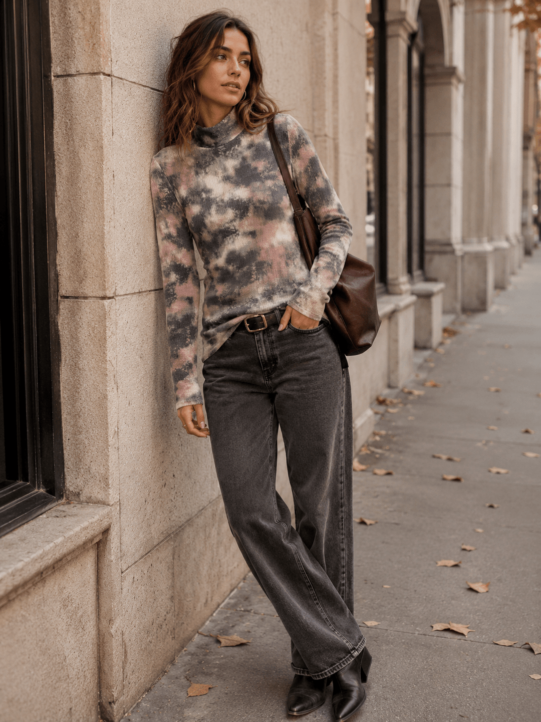 WOMEN'S LONG SLEEVE TURTLE NECK TIE DYE TOP