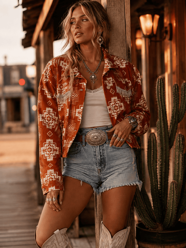 WOMEN'S LONG SLEEVE BUTTON CLOSURE FRONT POCKETS MULTI PRINT SHACKET