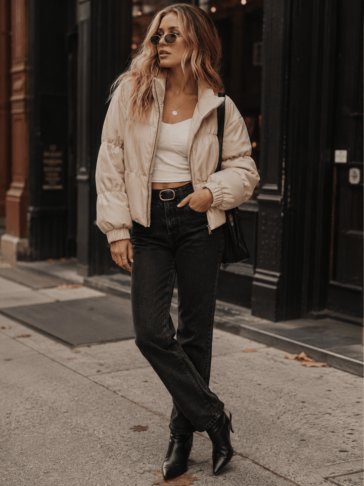 WOMEN'S LONG SLEEVE ZIPPER CLOSURE PUFFER JACKET