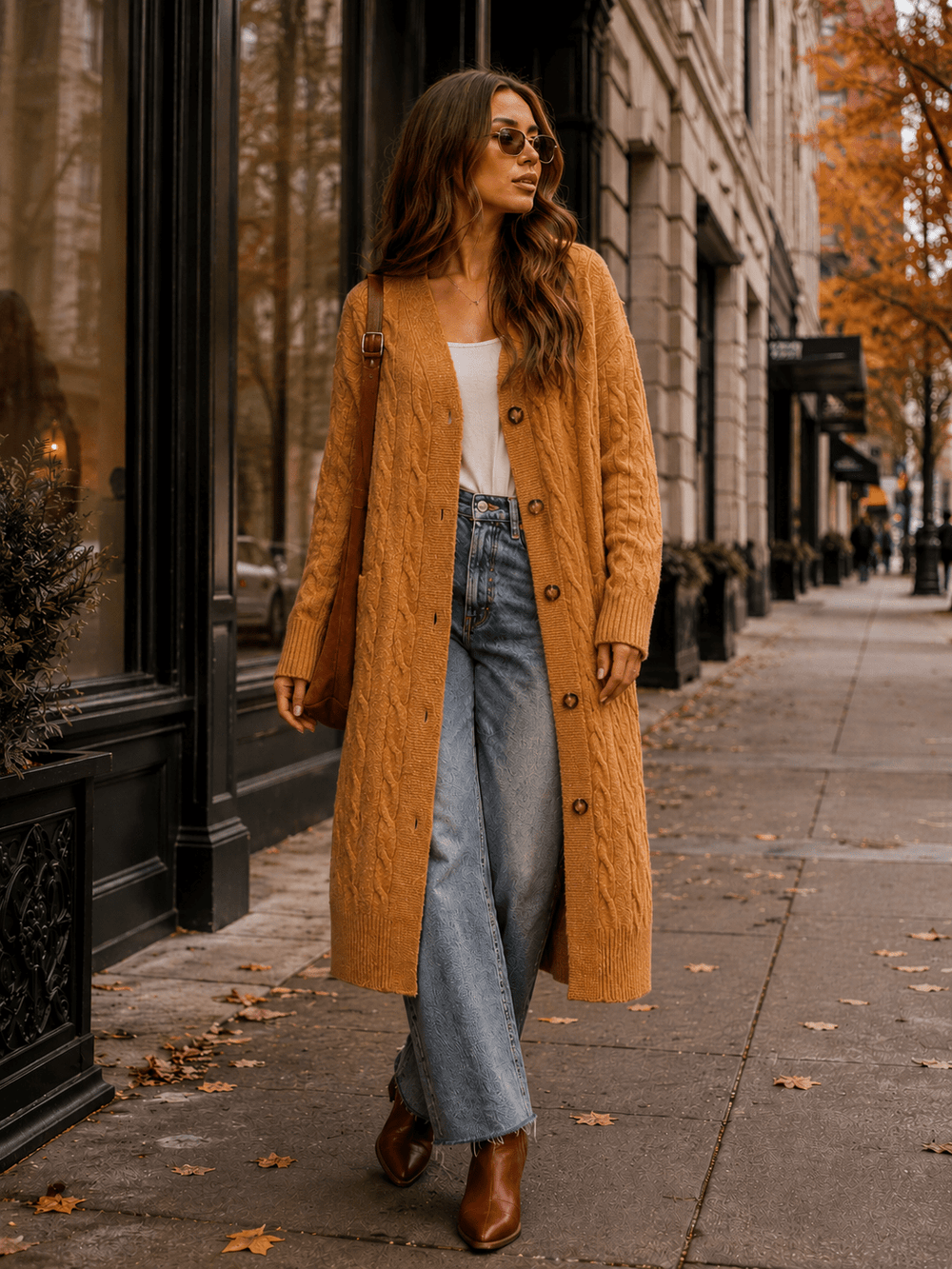WOMEN'S LONG SLEEVE BUTTON UP CABLE RIBBED CARDIGAN