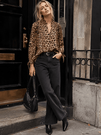WOMEN'S LONG SLEEVE BUTTON UP ANIMAL PRINT BLOUSE