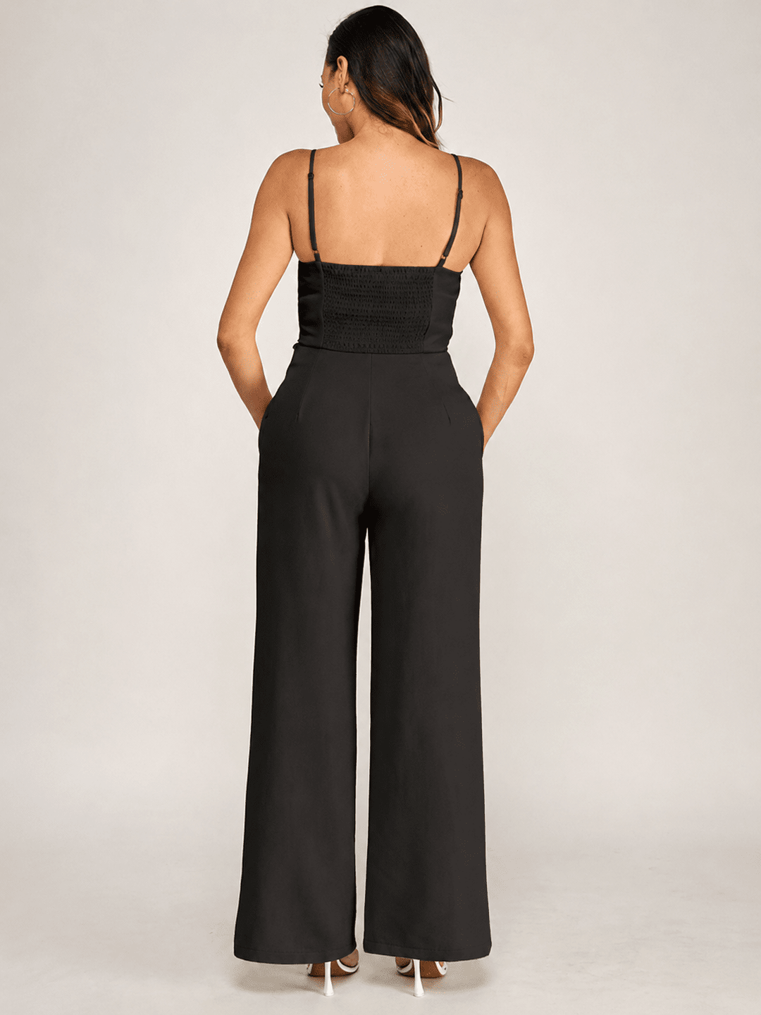 ******WOMEN'S SLEEVELESS SMOCK TOP & BUTTON CLOSURE POCKETS WIDE LEG PANTS 2PC. SET