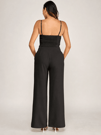 ******WOMEN'S SLEEVELESS SMOCK TOP & BUTTON CLOSURE POCKETS WIDE LEG PANTS 2PC. SET