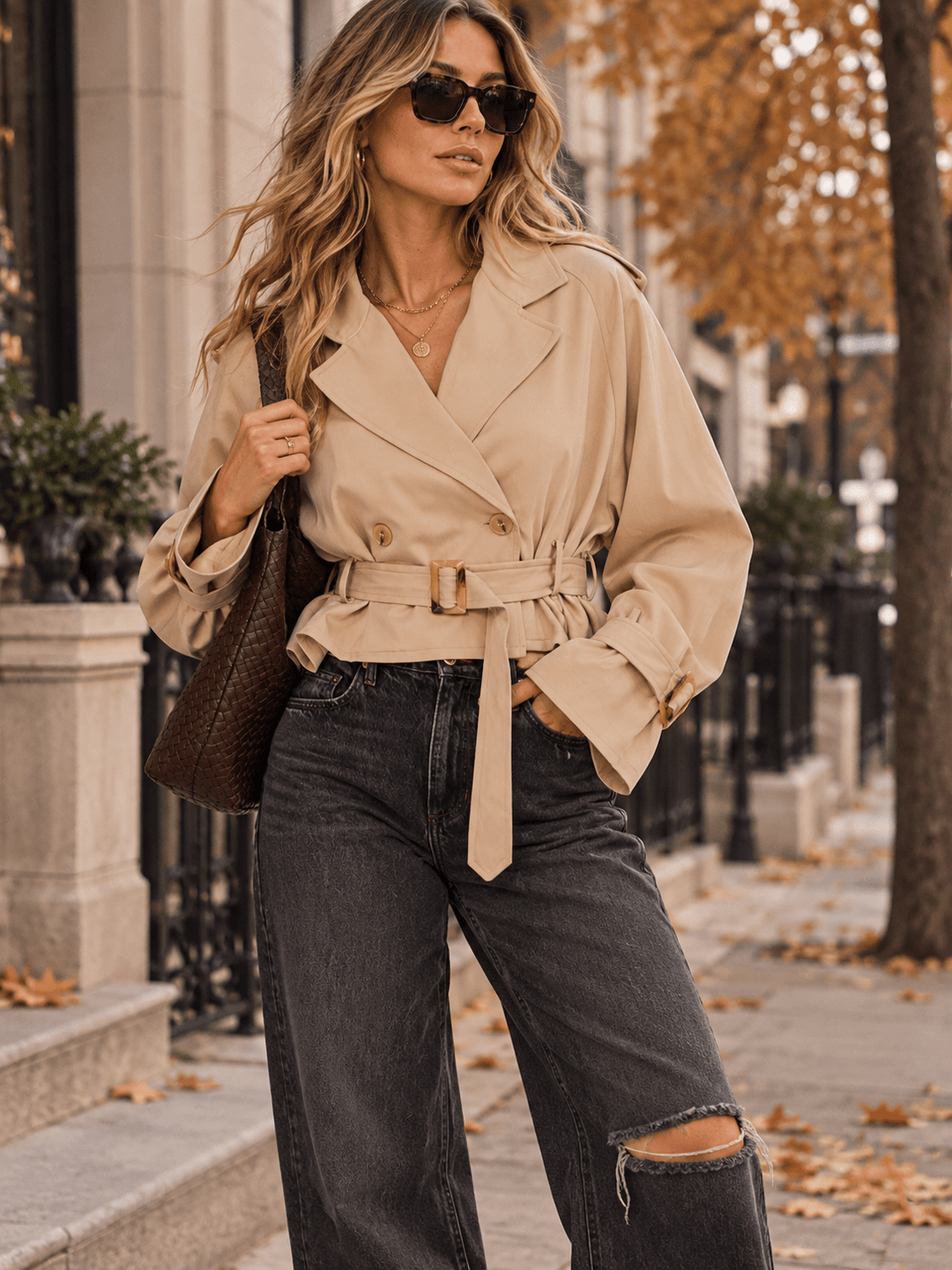 ENTRO WOMEN'S LONG SLEEVE BUTTON CLOSURE BELTED JACKET