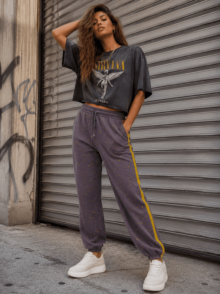 WOMEN'S ELASTIC WAIST FRONT POCKETS DISTRESS JOGGER PANTS