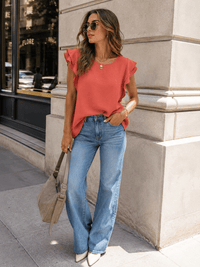 WOMEN'S RUFFLE SLEEVE SOLID LOOSE FIT BLOUSE