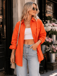 WOMEN'S LONG SLEEVE BUTTON UP FRONT POCKET SHIRT