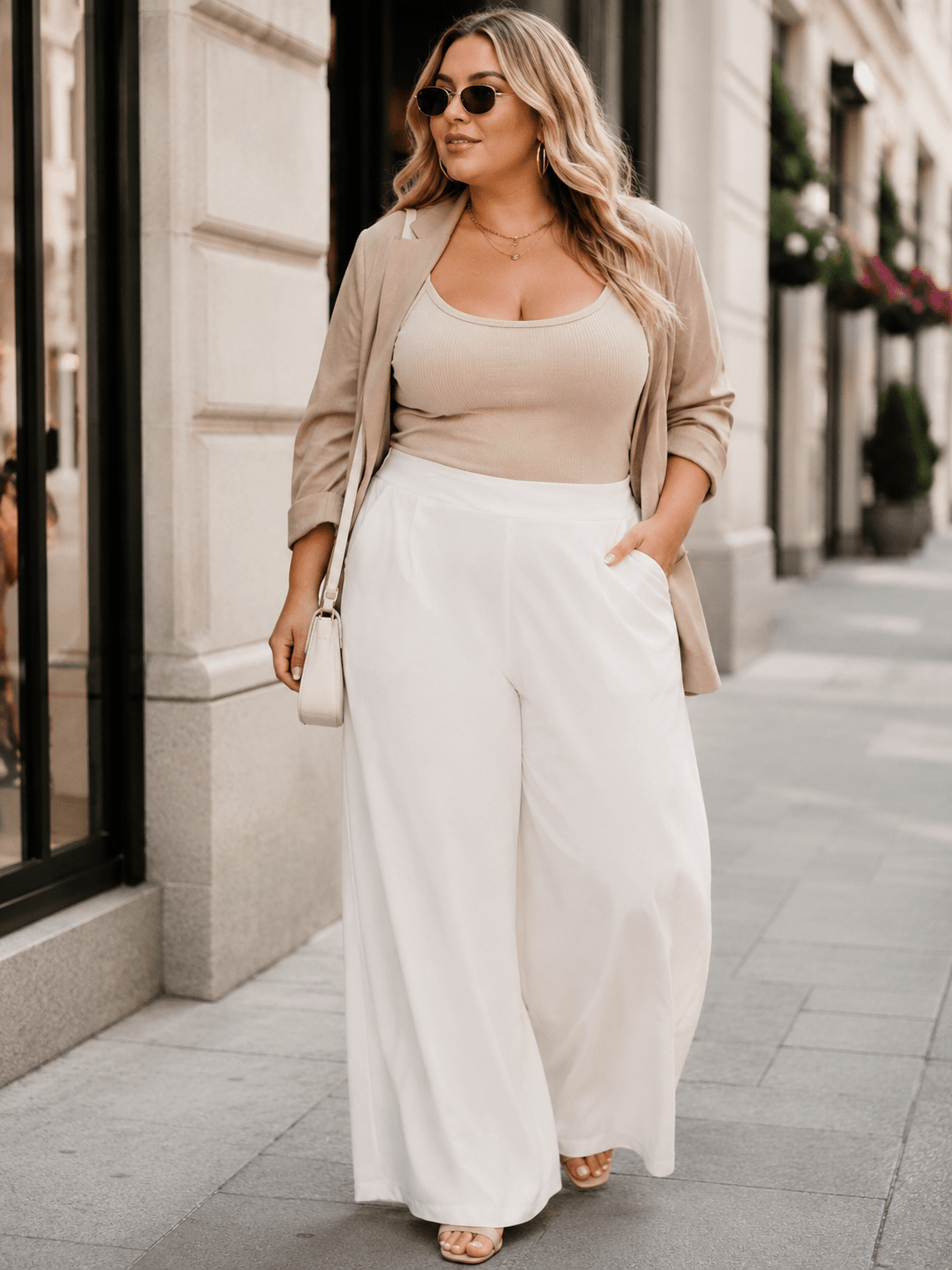 PLUS SIZE ELASTIC WAIST FRONT POCKETS WIDE LEG PANTS