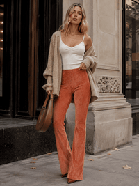 WOMEN'S ELASTIC WAIST BELL LEG VELVET PANTS